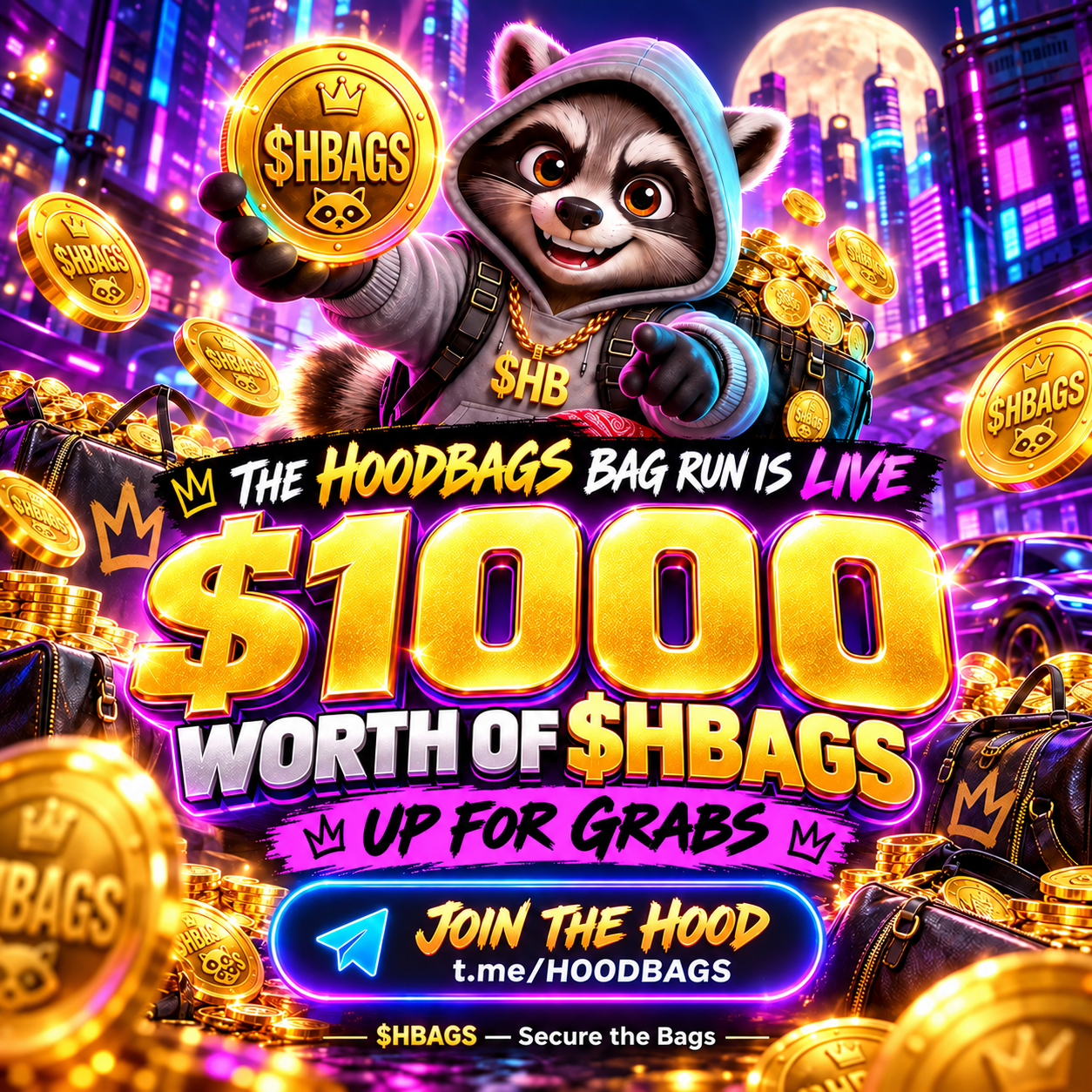 THE $1,000 $HBAGS RUN competition artwork